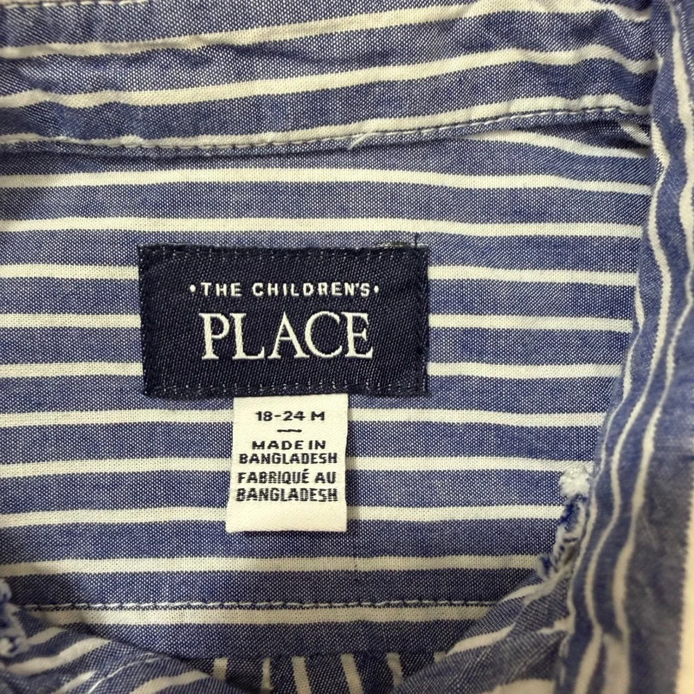 Short Sleeve Button Down Blue White Striped The Children's Place Shirt‎ 18-24M